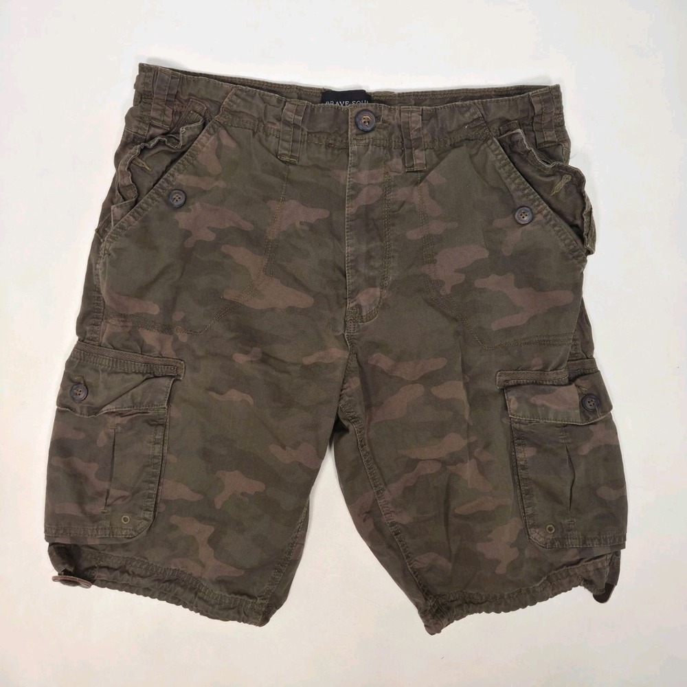 Brave Soul Mens Camo Cargo Shorts Size Medium Army Green Military Style Pockets